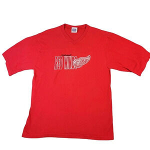 Vintage 90's NHL Detroit Red Wings T-Shirt Men's Size L Short Sleeve‎ Vneck Red